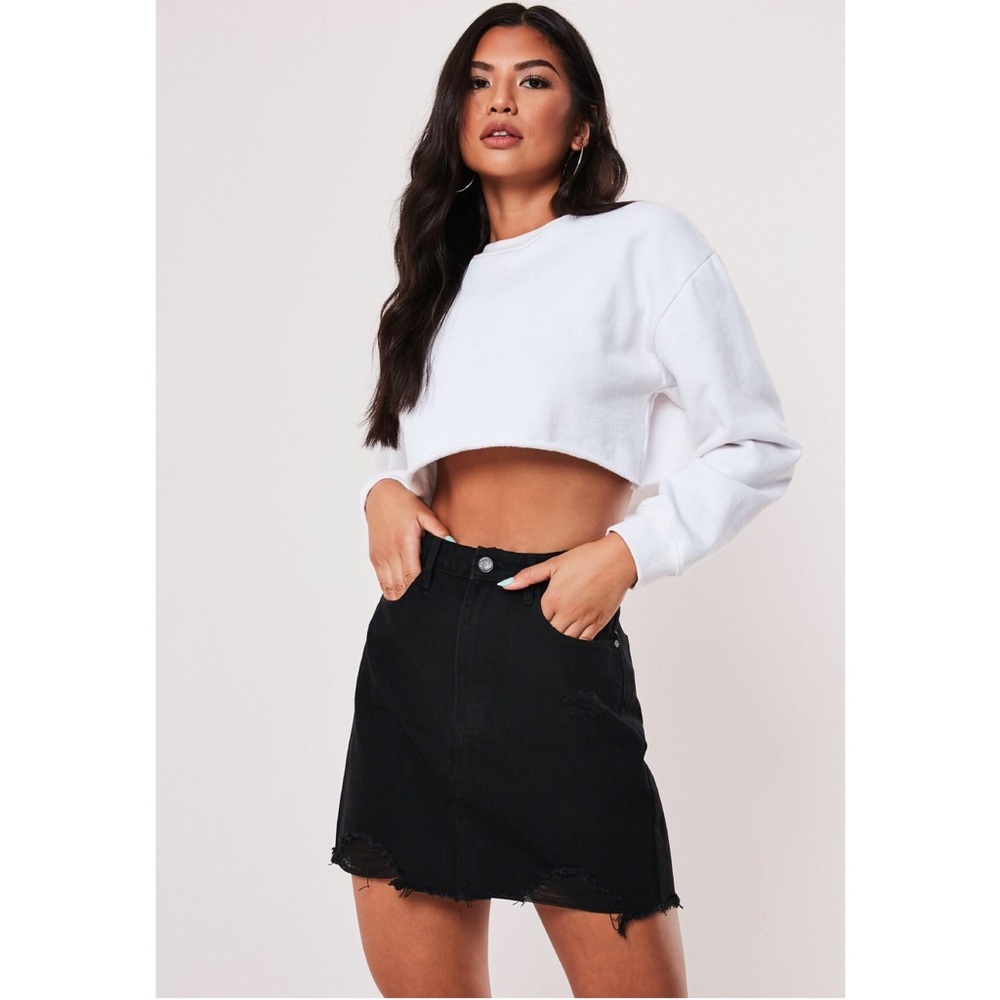NWT Missguided Black Ripped Denim Mini Skirt